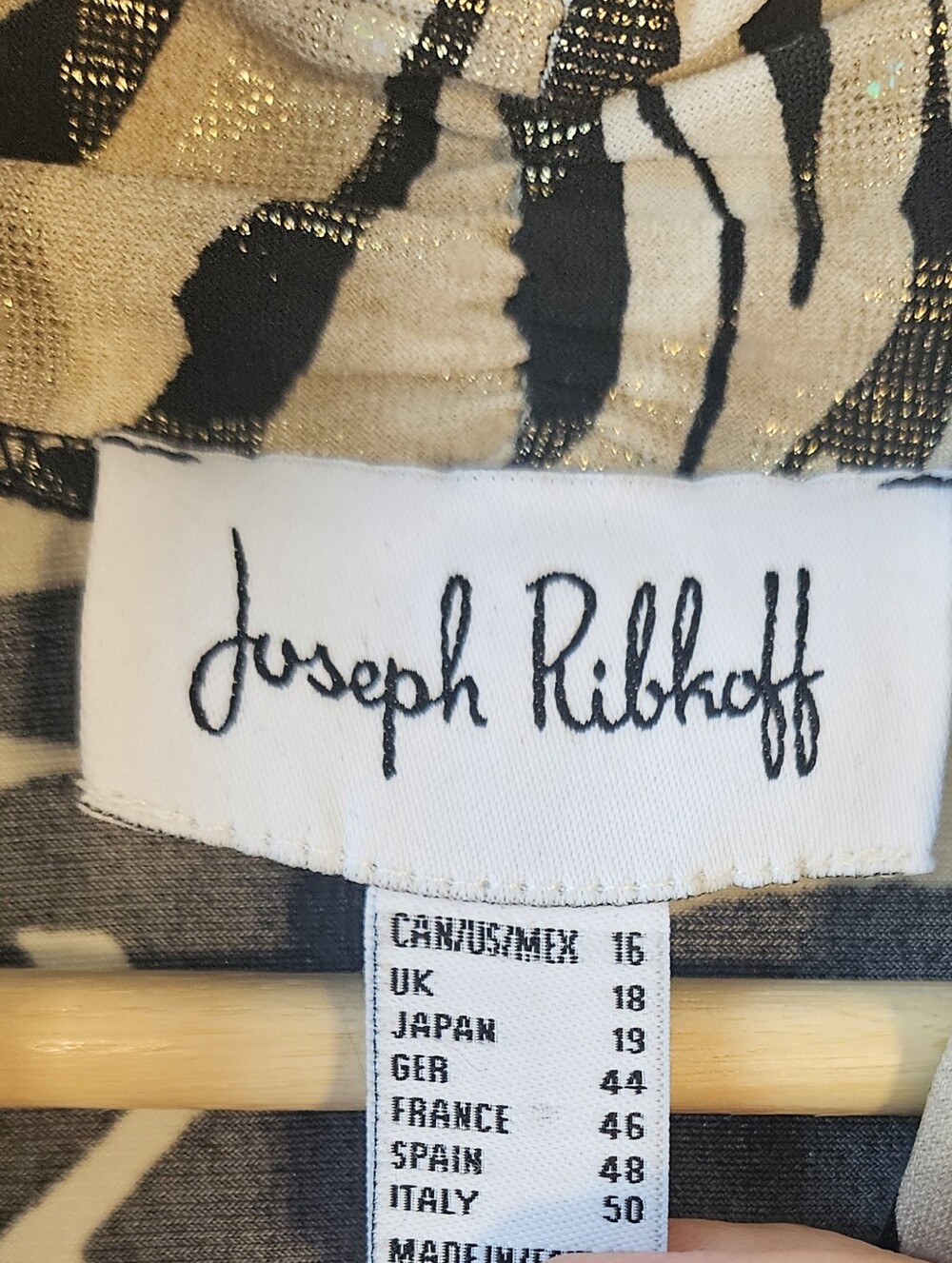 Vintage Joseph Ribkoff Blouse Zebra Print Black Cream Gold Top Size XL / 16 Glam - Picture 4 of 7